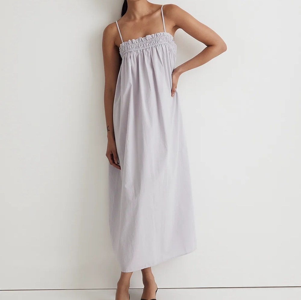 Madewell Poplin Ruffle A-Line Midi Dress